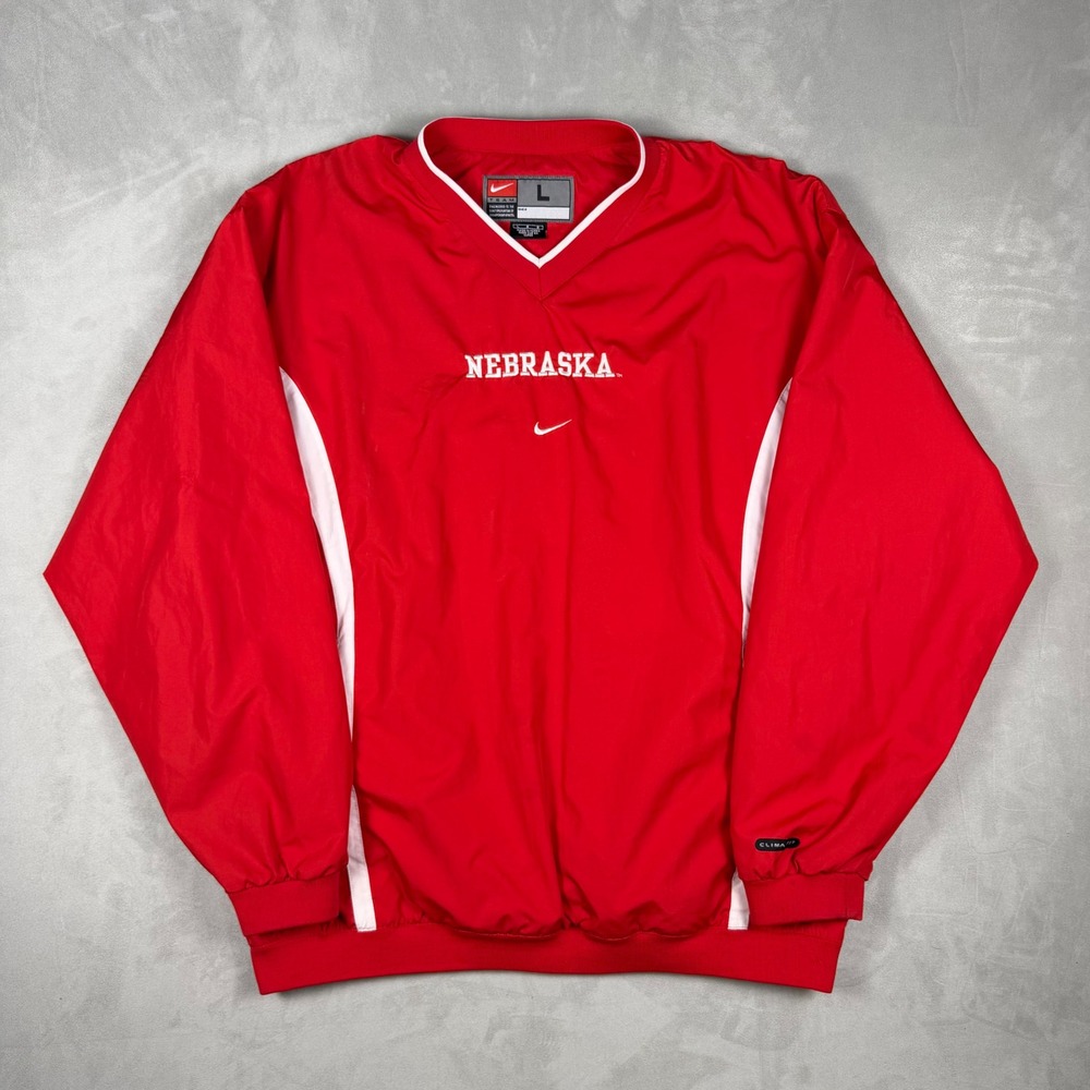 90s Center Swoosh Mens Nike Nebraska Cornhuskers V-Neck Windshirt Pullover Large